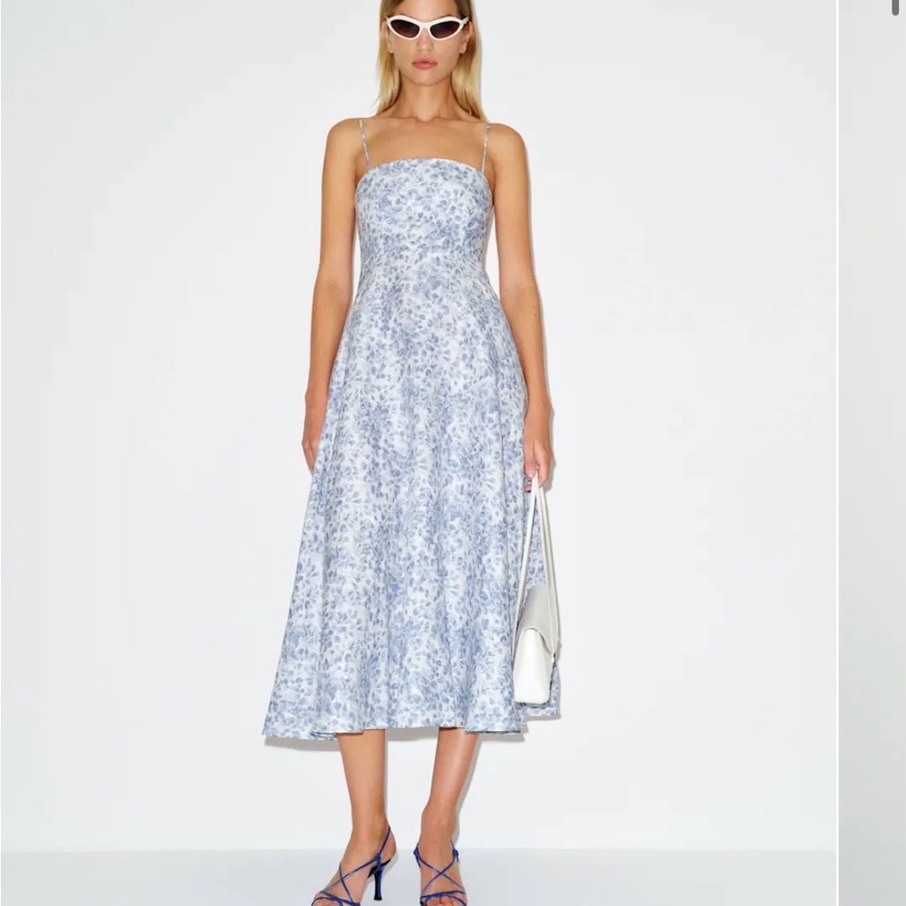 Reformation Powder Blue Floral Strapless Midi Dress